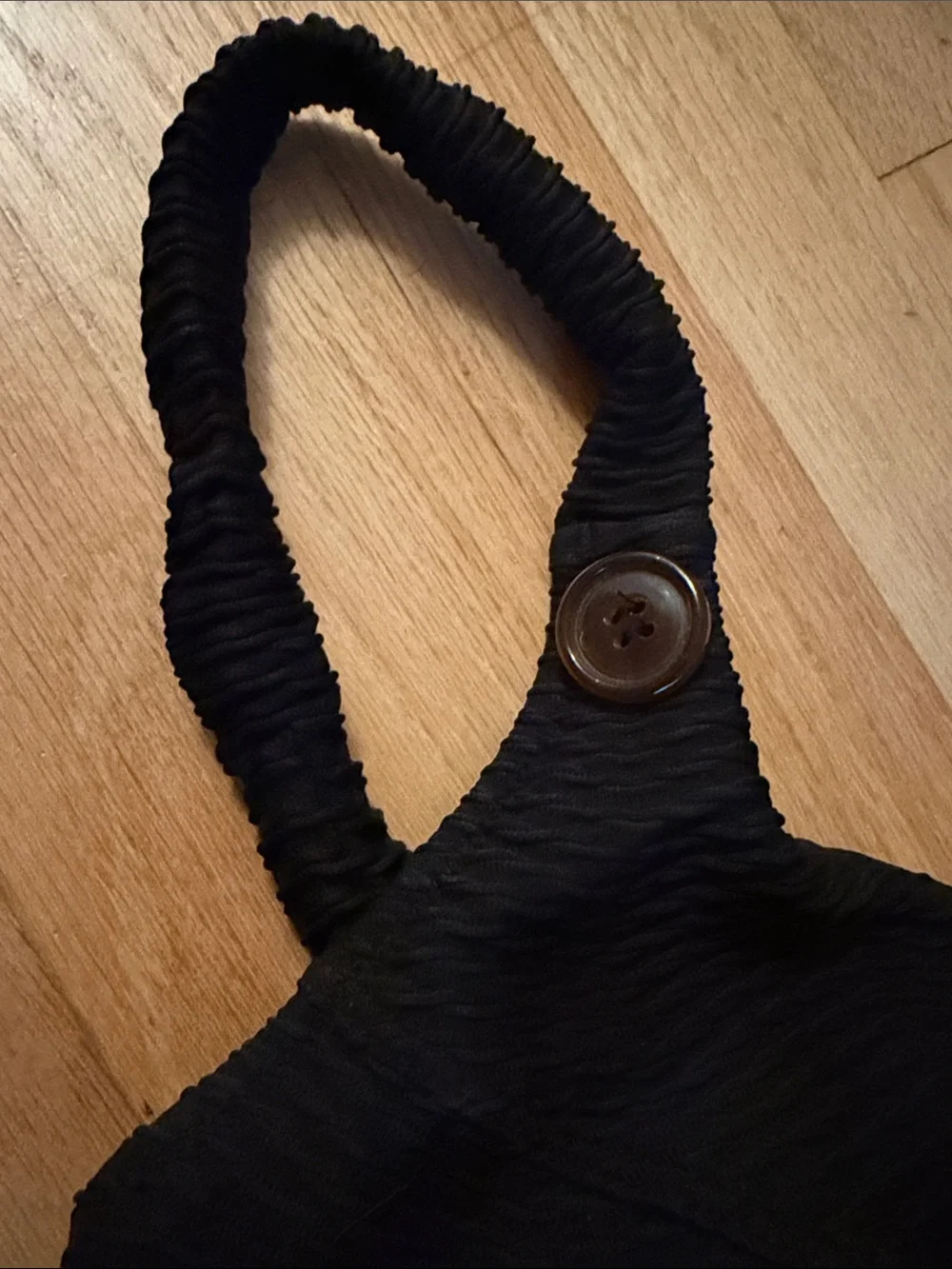 Black Textured One-Piece Swimsuit with Belt